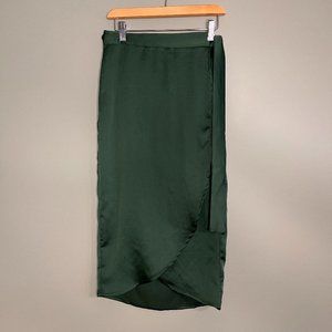 Dark Green Satin Wrap Dress - Size Small - Mid length.